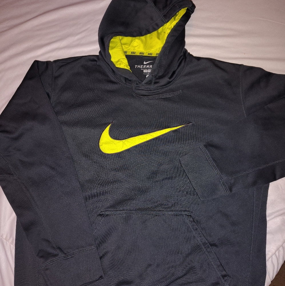 Nike Men's Gray Hoodie with Yellow Accents
